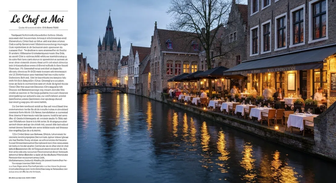 Le Chef et Moi on the Dijver canal in Bruges, candlelit fine-dining tables beside the water at evening