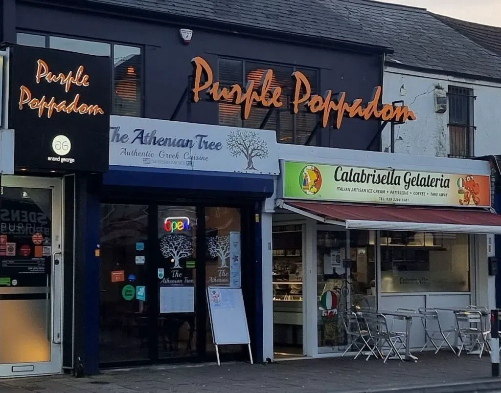 Purple Poppadom Indian restaurant on Cowbridge Road East in Canton, Cardiff
