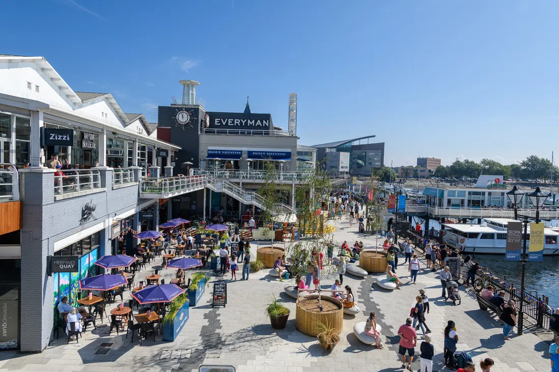 the waterfront shops and restaurants of Mermaid Quay, Cardiff Bay
