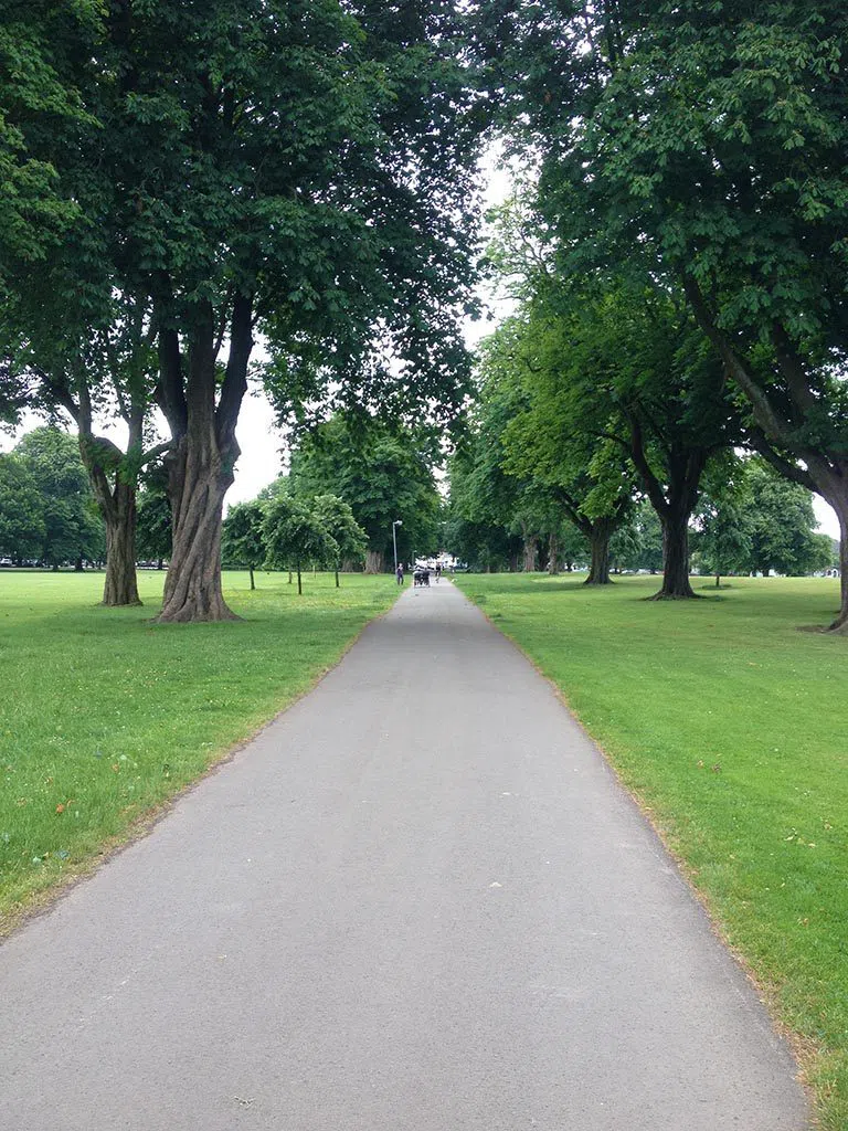 Llandaff Fields parkland with its tennis courts and playground