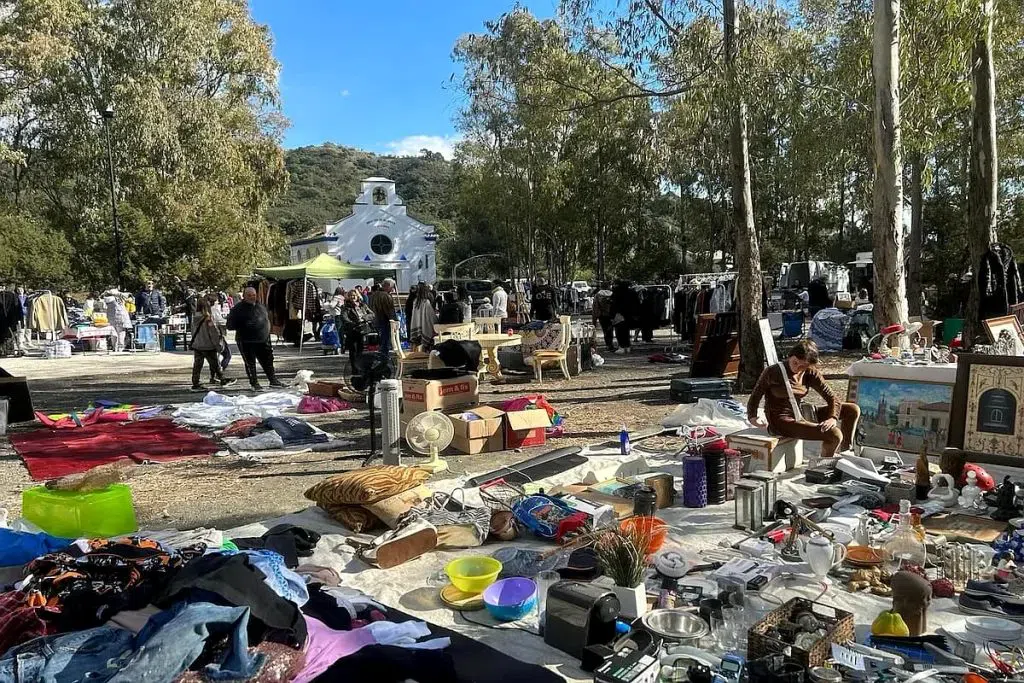 Saturday morning stalls at the street market in Parque de La Paz, Arucas