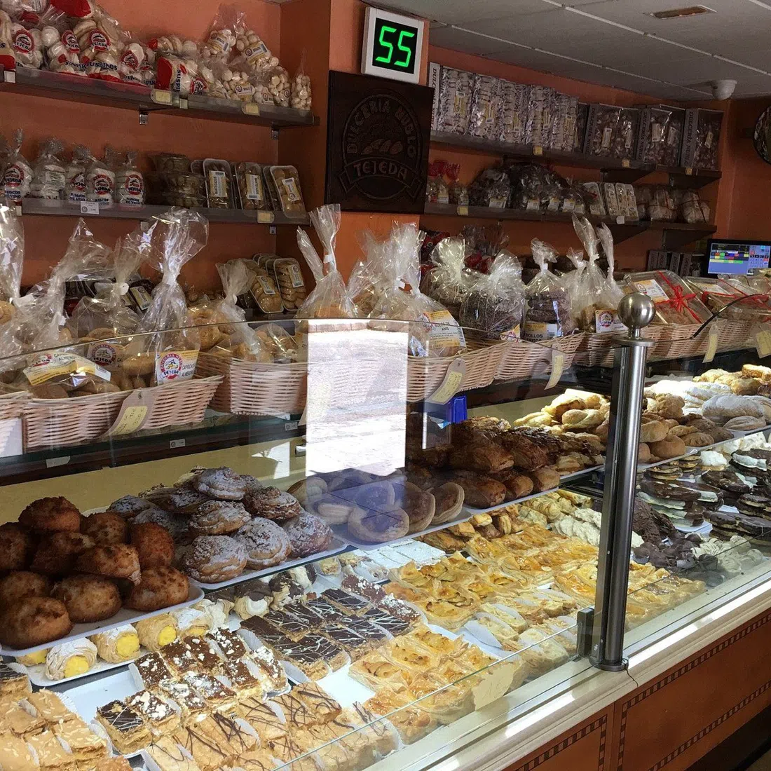 the counter and almond pastries at Dulcería Nublo in Tejeda