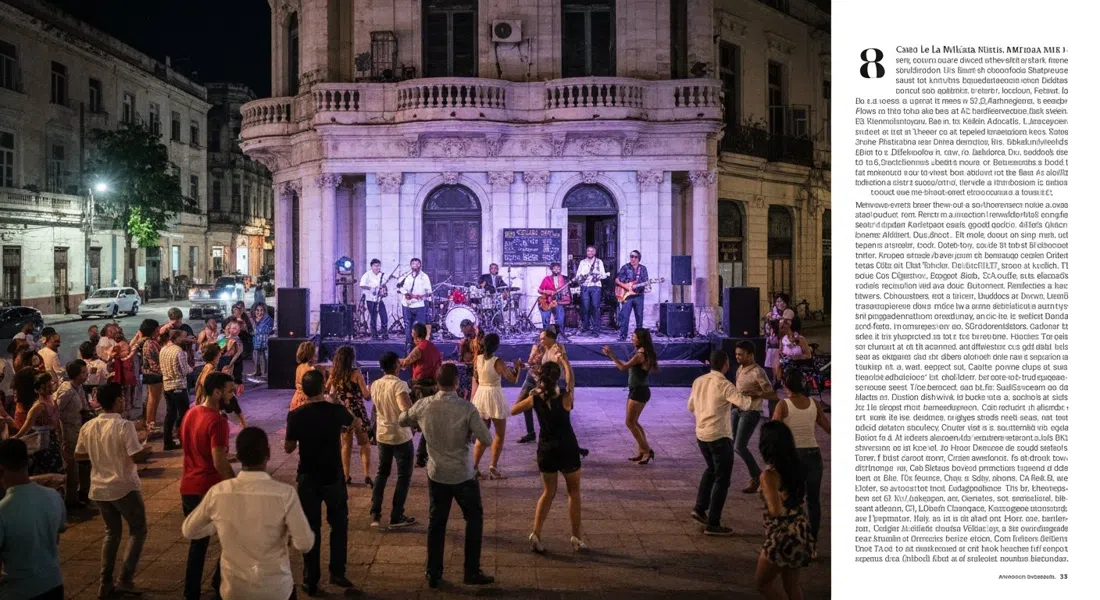 Casa de la Música Miramar on Avenida 35 at night, musicians on stage and a crowded dance floor of serious salsa dancers