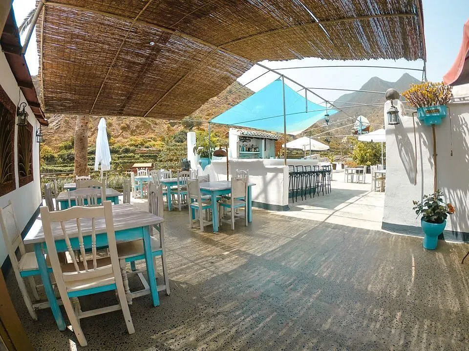 the terrace of Tasca Telémaco on Plaza de la Encarnación in Hermigua
