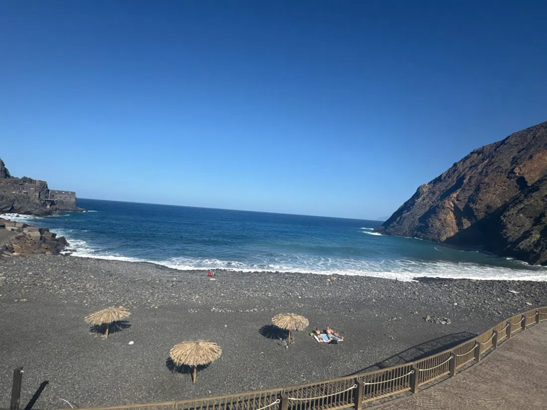 the caves above the black volcanic shore at Playa de las Arenas, Valle Gran Rey