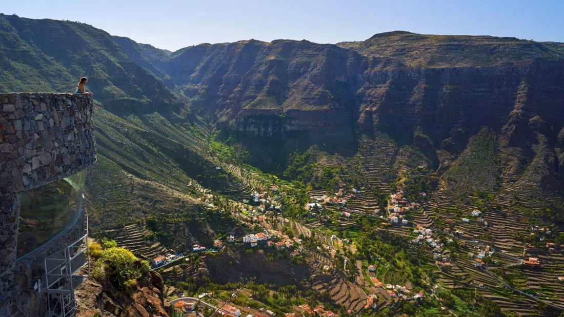 the clifftop Mirador del Palmarejo looking down the Valle Gran Rey ravine, La Gomera
