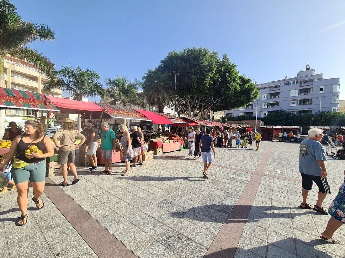 The Mercado del Agricultor farmers' market on the Plaza de la Constitución in Vallehermoso