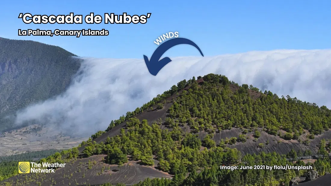 trade-wind cloud piling against the green cliffs above Barlovento, La Palma