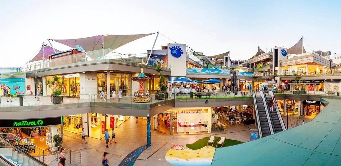 Biosfera Plaza shopping centre on Avenida Juan Carlos I in Puerto del Carmen