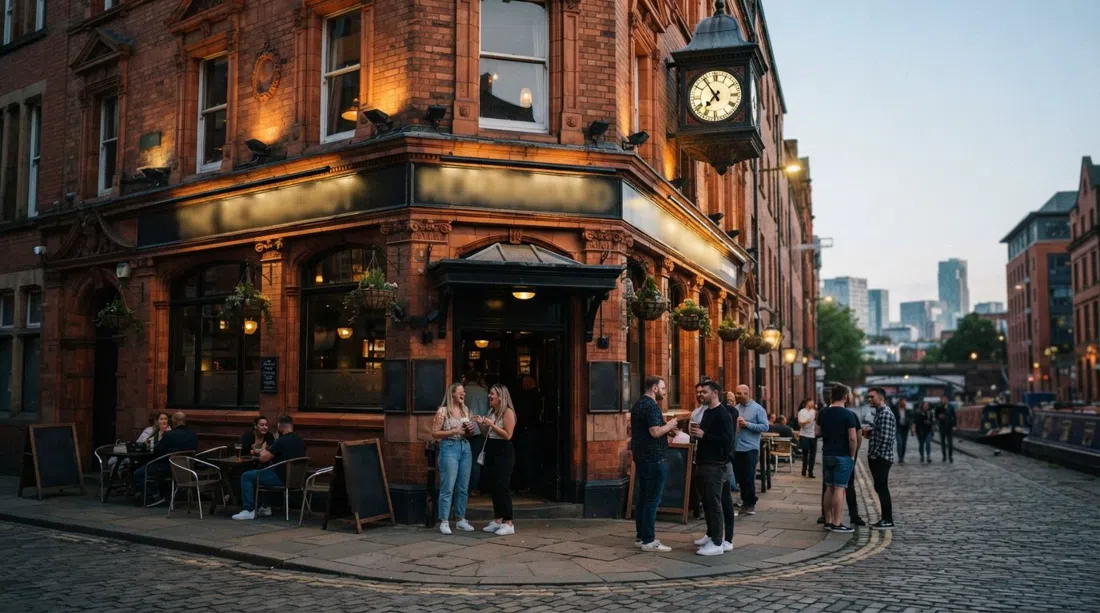 the exterior of the Rembrandt on the Sackville Street corner, with evening light on the old façade and people gathering outside before cabaret