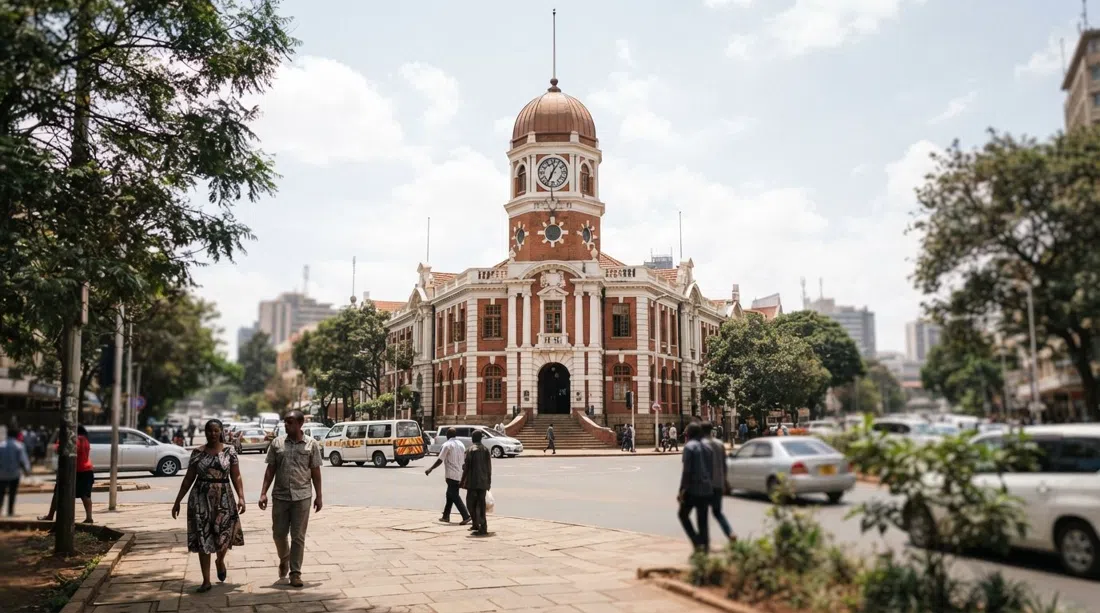 the Nairobi Gallery’s 1913 Victorian façade and octagonal dome at the Point Zero roundabout, seen from the roadside in daylight
