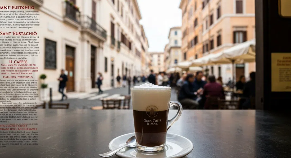 a frothy Gran Caffè at Sant’Eustachio Il Caffè, served at the counter with the café’s busy 1938 espresso-bar atmosphere