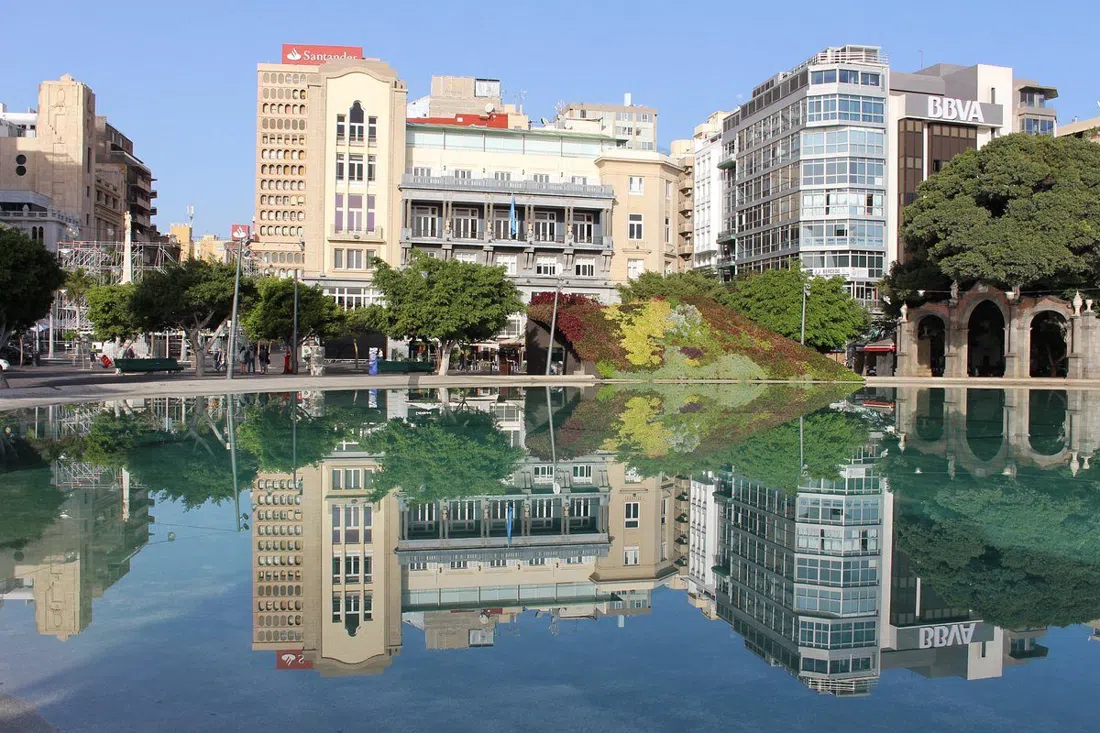 Plaza de España in Santa Cruz de Tenerife with its long reflecting pool
