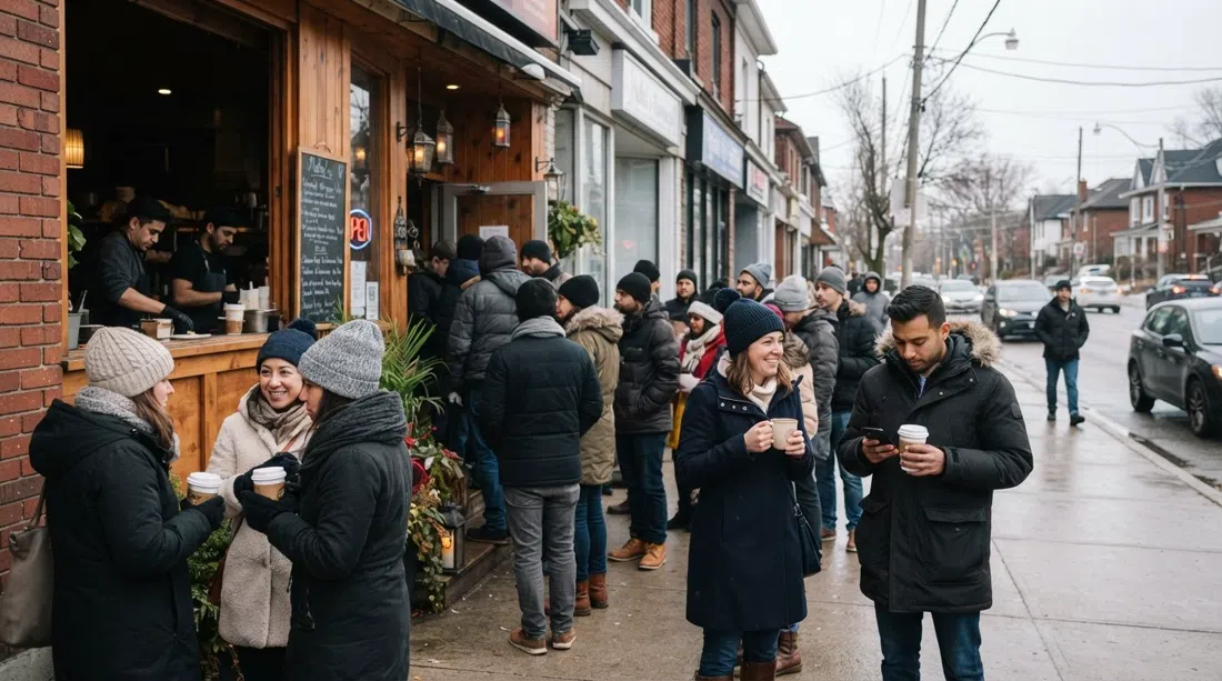 the line outside Maha's Egyptian Brunch on Greenwood on a cold weekend morning, bundled diners waiting with coffee cups before opening