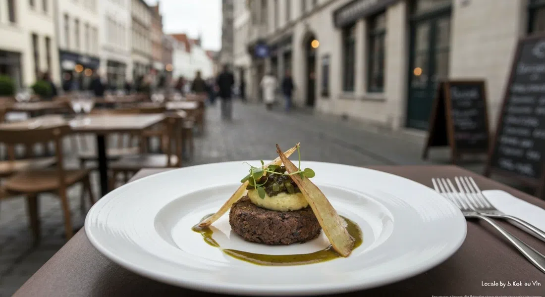 a plated seasonal Flemish dish at Locàle by Kok au Vin, refined but unfussy on a simple ceramic plate inside the restaurant