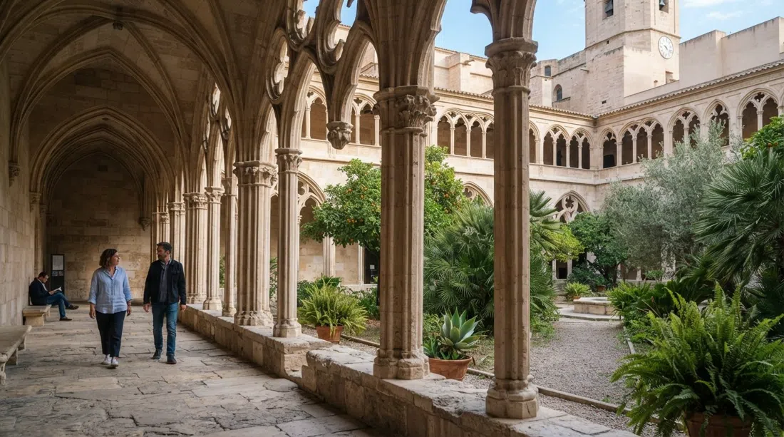 the quiet Gothic-Renaissance cloisters of the Centre del Carme Cultura Contemporània, pale stone arcades and calm courtyard light